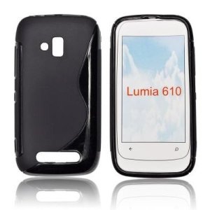 CUSTODIA GEL TPU SILICONE DOUBLE per NOKIA LUMIA 610 COLORE NERO