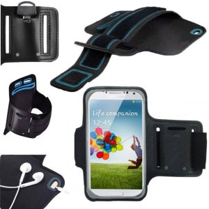 CUSTODIA DA BRACCIO CON CHIUSURA A STRAPPO E TASCA PORTA CHIAVE per SAMSUNG I9500 GALAXY S4, I9300 GALAXY S3 COLORE NERO