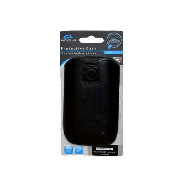 CUSTODIA SACCHETTO IN PELLE per APPLE IPHONE 3G, 3GS, 4, 4S COLORE NERO SERIE ELEGANCE MARCHIO ACQUA