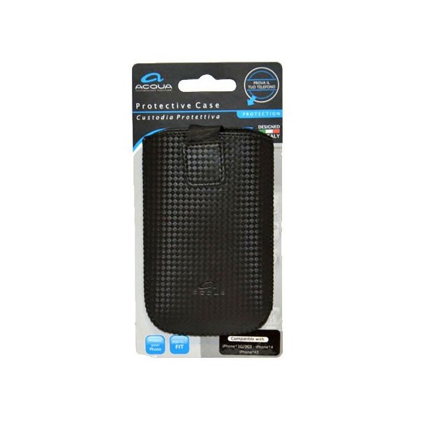 CUSTODIA SACCHETTO IN PELLE per APPLE IPHONE 3G, 3GS, 4, 4S COLORE NERO SERIE CARBON MARCHIO ACQUA