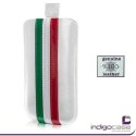 CUSTODIA A SACCHETTO IN VERA PELLE per SAMSUNG S5230, LG KP500, NOKIA N85 INDIGO COLORE BIANCO CON BANDIERA ITALIA