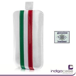 CUSTODIA IN VERA PELLE A SACCHETTO INDIGO CASE MEDIUM APPLE IPHONE 3GS, IPHONE 4, 4s E MODELLI SIMILARI BANIDERA ITALIA