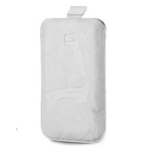 CUSTODIA IN VERA PELLE A SACCHETTO INDIGO CASE MISURA MEDIUM APPLE IPHONE 3GS, IPHONE 4s E MODELLI SIMILARI COLORE BIANCO