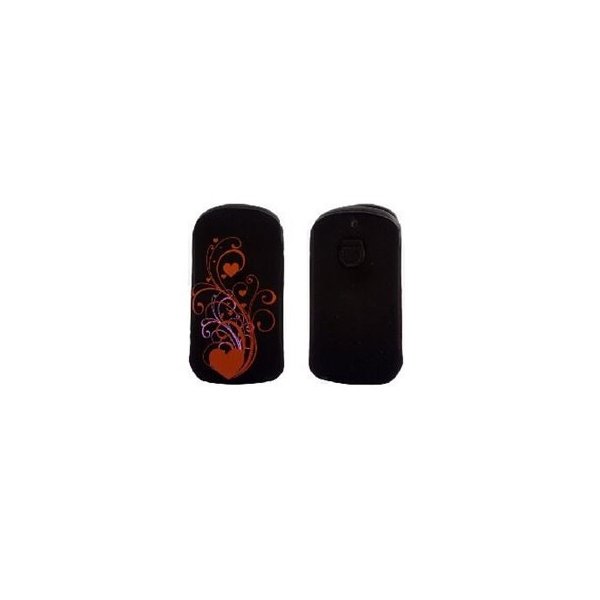 CUSTODIA A SACCHETTO IN TESSUTO per APPLE IPHONE 4, 4s E MODELLI SIMILARI FANTASIA FLEX COLORE NERO CON CUORI E FIORI ROSSI