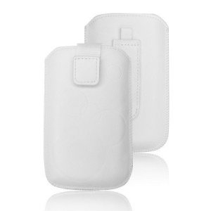 CUSTODIA A SACCHETTO IN TESSUTO per APPLE IPHONE 4, 4s E MODELLI SIMILARI FANTASIA CERCHI COLORE BIANCO