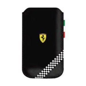 CUSTODIA A SACCHETTO IN PELLE FERRARI FEFOSLLB per SAMSUNG I9100 GALAXY S2, I9105 S2 PLUS E MODELLI SIMILARI COLORE NERO