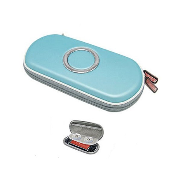 CUSTODIA RIGIDA PER SONY PSP 1000, PSP 2000, PSP SLIM & LITE COLORE AZZURRO CON SCOMPARTI INTERNI E MOSCHETTONE