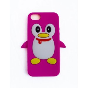 CUSTODIA GEL TPU SILICONE PINGUINO per APPLE IPHONE 5, 5S COLORE ROSA