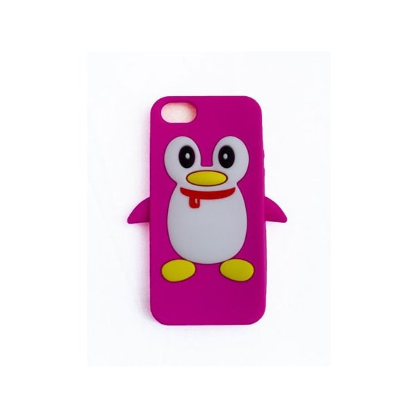 CUSTODIA GEL TPU SILICONE PINGUINO per APPLE IPHONE 5, 5S COLORE ROSA