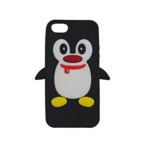 CUSTODIA GEL TPU SILICONE PINGUINO per APPLE IPHONE 5, 5S COLORE NERO