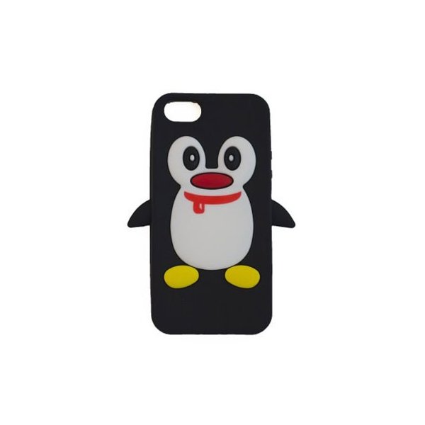 CUSTODIA GEL TPU SILICONE PINGUINO per APPLE IPHONE 5, 5S COLORE NERO