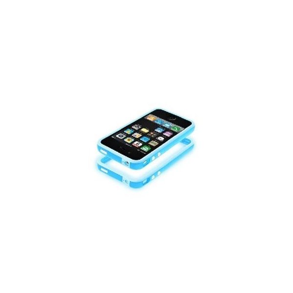 CUSTODIA GEL TPU SILICONE BUMPER per APPLE IPHONE 4G COLORE AZZURRO CON TASTI METALLIZZATI