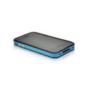 CUSTODIA GEL TPU SILICONE BUMPER per APPLE IPHONE 4, 4s COLORE NERO-BLU-NERO CON TASTI METALLIZZATI