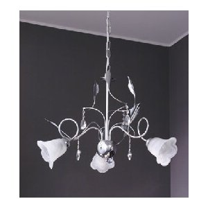 LAMPADARIO 3 LUCI CROMO VETRO CRISTALLO TRASPARENTE+ALAB. E14 SERIE VELA "MADE IN ITALY"