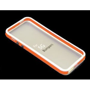 CUSTODIA GEL TPU SILICONE BUMPER per APPLE IPHONE 5, 5S COLORE BIANCO-ARANCIONE-BIANCO