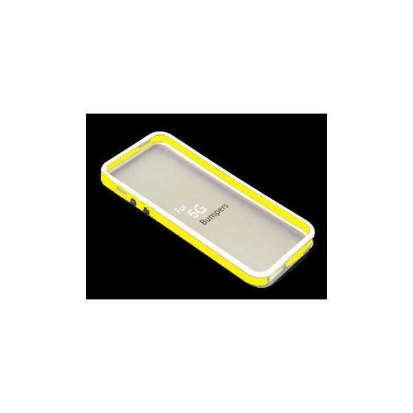 CUSTODIA GEL TPU SILICONE BUMPER per APPLE IPHONE 5, 5S COLORE BIANCO-GIALLO-BIANCO