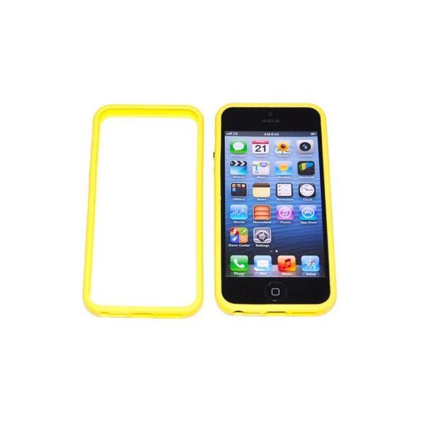 CUSTODIA per APPLE IPHONE SE, IPHONE 5S, IPHONE 5 IN GEL TPU SILICONE BUMPER COLORE GIALLO CON TASTI METALLIZZATI