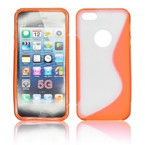 CUSTODIA GEL TPU SILICONE DOUBLE per APPLE IPHONE SE, IPHONE 5S, IPHONE 5 COLORE ARANCIONE-TRASPARENTE