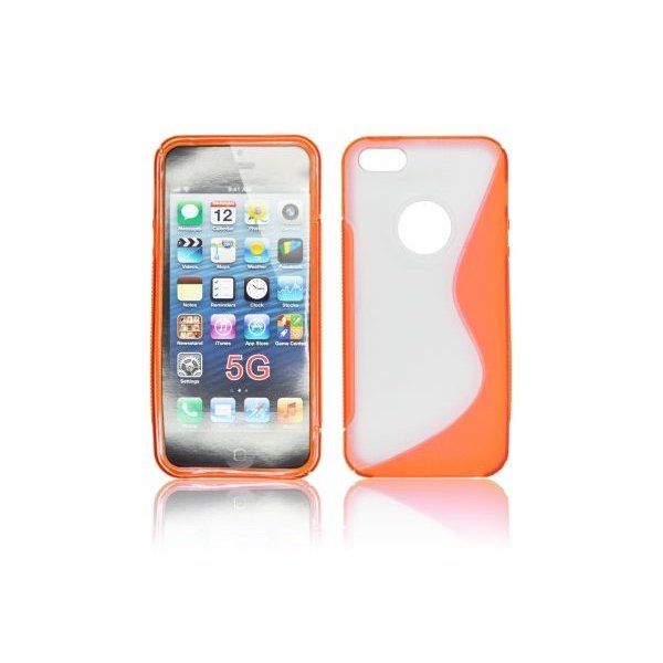 CUSTODIA GEL TPU SILICONE DOUBLE per APPLE IPHONE SE, IPHONE 5S, IPHONE 5 COLORE ARANCIONE-TRASPARENTE