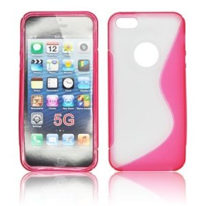 CUSTODIA GEL TPU SILICONE DOUBLE per APPLE IPHONE SE, IPHONE 5S, IPHONE 5 COLORE ROSA-TRASPARENTE