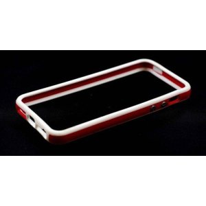 CUSTODIA GEL TPU SILICONE BUMPER per APPLE IPHONE 5, 5S COLORE BIANCO-ROSSO-BIANCO