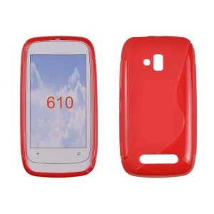 CUSTODIA GEL TPU SILICONE DOUBLE per NOKIA LUMIA 610 COLORE ROSSO