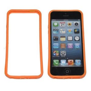 CUSTODIA per APPLE IPHONE SE, IPHONE 5S, IPHONE 5 IN GEL TPU SILICONE BUMPER COLORE ARANCIONE CON TASTI METALLIZZATI