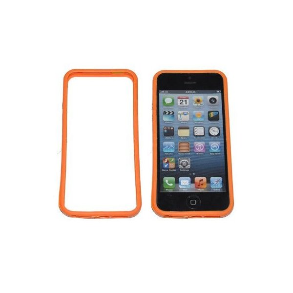 CUSTODIA per APPLE IPHONE SE, IPHONE 5S, IPHONE 5 IN GEL TPU SILICONE BUMPER COLORE ARANCIONE CON TASTI METALLIZZATI