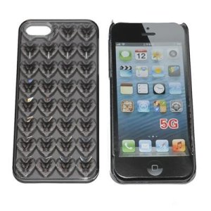 CUSTODIA per APPLE IPHONE SE, IPHONE 5S, IPHONE 5 - BACK RIGIDA TRASPARENTE CON CUORI IN RILIEVO COLORE NERO