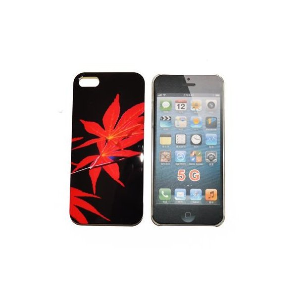 CUSTODIA per APPLE IPHONE SE, IPHONE 5S, IPHONE 5 - BACK RIGIDA FANTASIA FOGLIE ROSSE