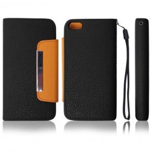 CUSTODIA ORIZZONTALE FLIP SAMSUNG I8160 Galaxy Ace 2 WALLET COLORE NERO/ARANCIONE