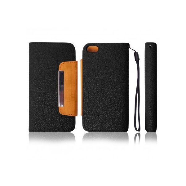 CUSTODIA ORIZZONTALE FLIP SAMSUNG I8160 Galaxy Ace 2 WALLET COLORE NERO/ARANCIONE