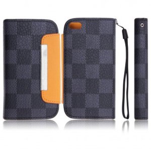 CUSTODIA ORIZZONTALE FLIP SAMSUNG S6500 Galaxy Mini 2 WALLET FANTASIA QUADRI GRIGI COLORE NERO