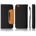 CUSTODIA ORIZZONTALE FLIP SAMSUNG S6500 Galaxy Mini 2 WALLET COLORE NERO/ARANCIONE