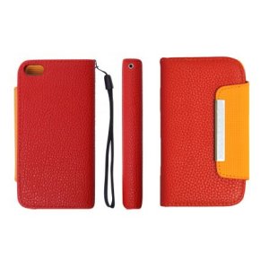 CUSTODIA ORIZZONTALE FLIP SAMSUNG S6500 Galaxy Mini 2 WALLET COLORE ROSSO/ARANCIONE