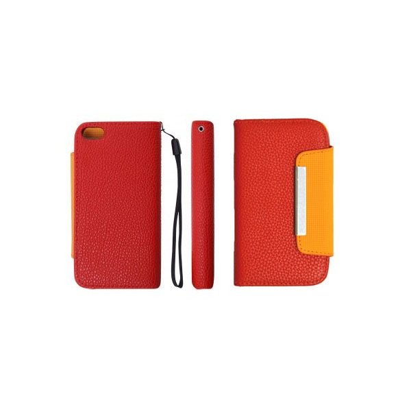 CUSTODIA ORIZZONTALE FLIP SAMSUNG S6500 Galaxy Mini 2 WALLET COLORE ROSSO/ARANCIONE