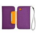 CUSTODIA ORIZZONTALE FLIP WALLET per APPLE IPHONE 5, 5S COLORE VIOLA E ARANCIONE CON LACCIO E PORTA CARTE