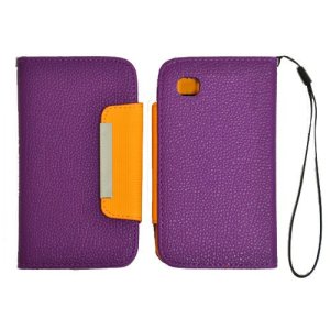 CUSTODIA ORIZZONTALE FLIP WALLET per APPLE IPHONE 5, 5S COLORE VIOLA E ARANCIONE CON LACCIO E PORTA CARTE