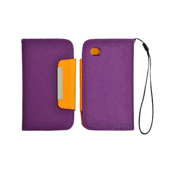 CUSTODIA ORIZZONTALE FLIP WALLET per APPLE IPHONE 5, 5S COLORE VIOLA E ARANCIONE CON LACCIO E PORTA CARTE