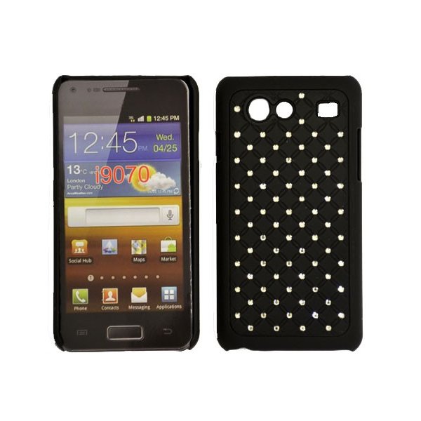 CUSTODIA RIGIDA GOMMATA CON BRILLANTINI per SAMSUNG I9070 Galaxy Advance S COLORE NERO