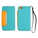 CUSTODIA ORIZZONTALE FLIP WALLET per APPLE IPHONE 5, 5S COLORE VERDE ACQUA E ARANCIONE CON LACCIO E PORTA CARTE