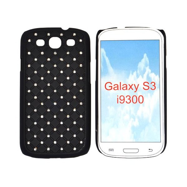 CUSTODIA RIGIDA GOMMATA CON BRILLANTINI per SAMSUNG I9300 Galaxy S3, I9300i Galaxy S3 Neo COLORE NERO