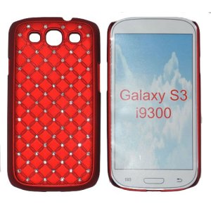 CUSTODIA RIGIDA GOMMATA CON BRILLANTINI per SAMSUNG I9300 Galaxy S3, I9300i Galaxy S3 Neo COLORE ROSSO