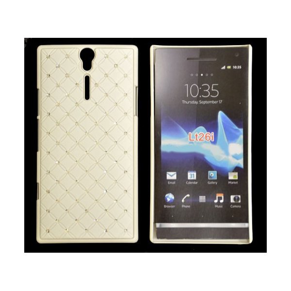 CUSTODIA RIGIDA GOMMATA CON BRILLANTINI per SONY XPERIA S, LT26i COLORE BIANCO