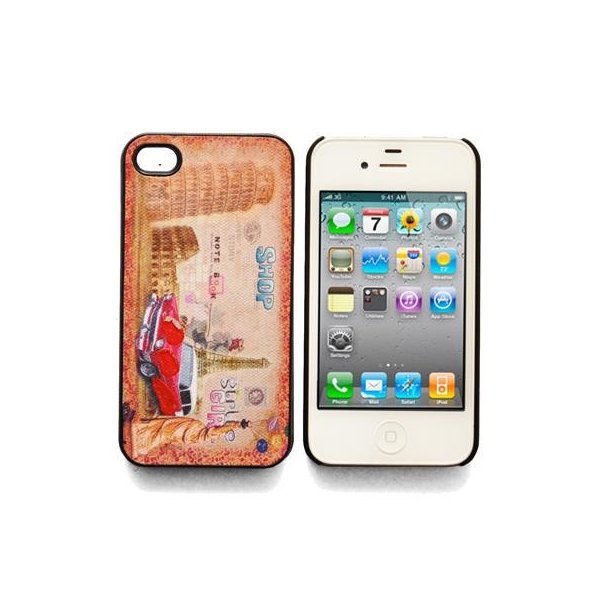 CUSTODIA per APPLE IPHONE 4, IPHONE 4S - BACK RIGIDA FANTASIA AUTO ROSSA E MONUMENTO