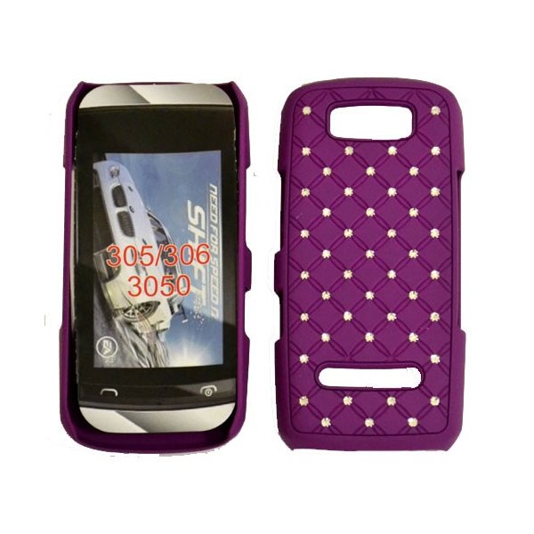 CUSTODIA RIGIDA GOMMATA CON BRILLANTINI per NOKIA ASHA 305, 306 COLORE VIOLA