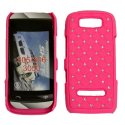 CUSTODIA RIGIDA GOMMATA CON BRILLANTINI per NOKIA ASHA 305, 306 COLORE ROSA