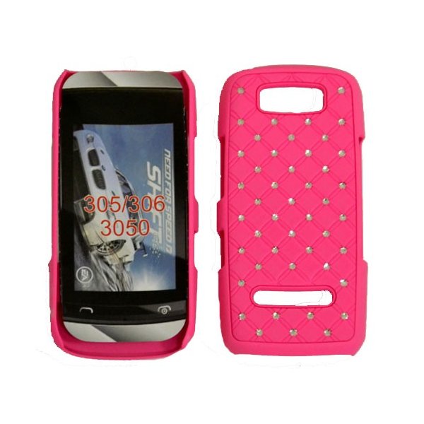 CUSTODIA RIGIDA GOMMATA CON BRILLANTINI per NOKIA ASHA 305, 306 COLORE ROSA