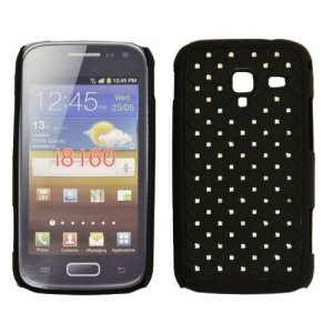 CUSTODIA RIGIDA GOMMATA CON BRILLANTINI per SAMSUNG I8160 Galaxy Ace 2 COLORE NERO