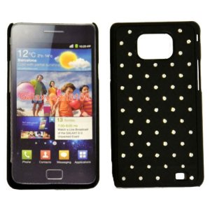 CUSTODIA RIGIDA GOMMATA CON BRILLANTINI per SAMSUNG I9100 GALAXY S II, I9105 GALAXY S II PLUS COLORE NERO